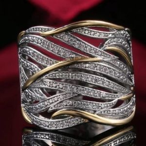 💯 TWO TONE 925 STERLING SILVER DIAMOND RING